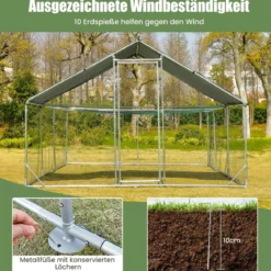 Großer Metall-Hühnerstall mit wasserdichter und sonnenfester Abdeckung verzinktem Outdoor-Haustiergehege Silber