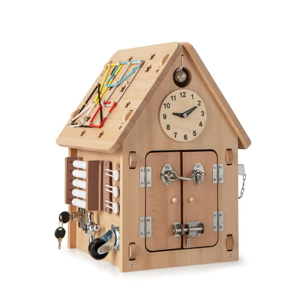 Großer Motorikspielzeug für Kinder ab 3 Jahre Kinderspielhaus aus Holz mit 23 Zubehörteilen & Stauraum