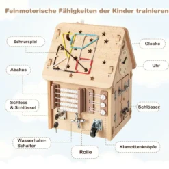 Großer Motorikspielzeug für Kinder ab 3 Jahre Kinderspielhaus aus Holz mit 23 Zubehörteilen & Stauraum
