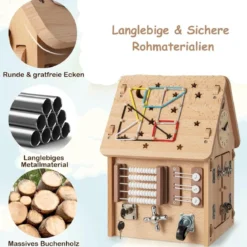 Großer Motorikspielzeug für Kinder ab 3 Jahre Kinderspielhaus aus Holz mit 23 Zubehörteilen & Stauraum