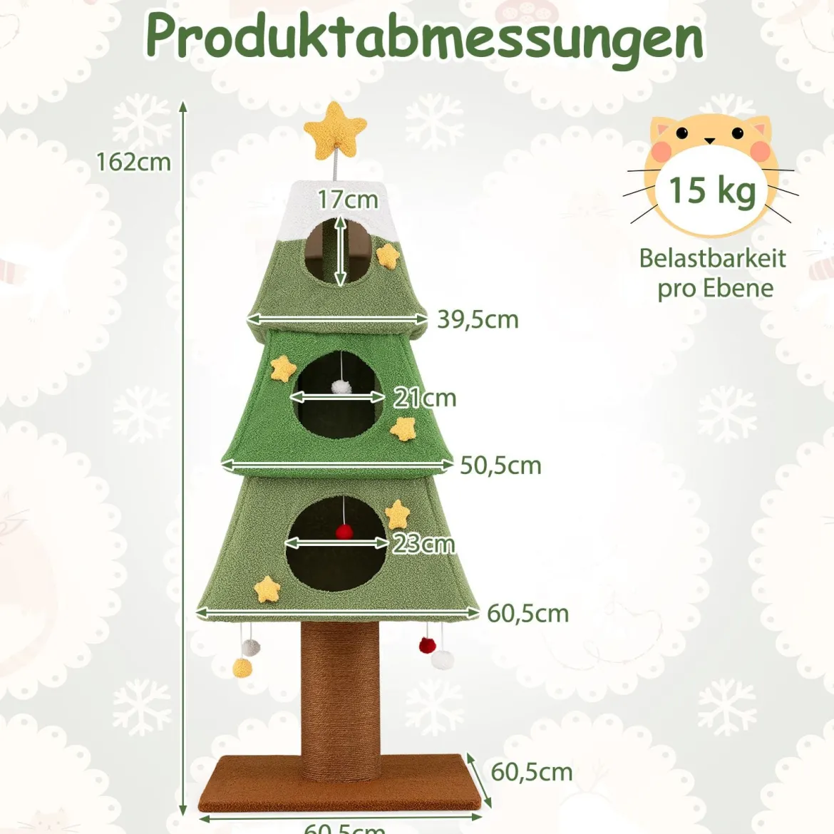 Großer Weihnachtlicher Kratzbaum für Wohnungskatzen 162 cm Niedlicher Katzenturm Grün