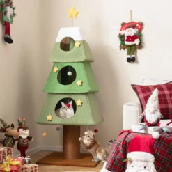 Großer Weihnachtlicher Kratzbaum für Wohnungskatzen 162 cm Niedlicher Katzenturm Grün
