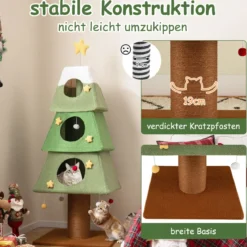 Großer Weihnachtlicher Kratzbaum für Wohnungskatzen 162 cm Niedlicher Katzenturm Grün