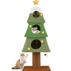 Großer Weihnachtlicher Kratzbaum für Wohnungskatzen 162 cm Niedlicher Katzenturm Grün