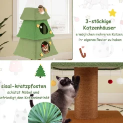 Großer Weihnachtlicher Kratzbaum für Wohnungskatzen 162 cm Niedlicher Katzenturm Grün