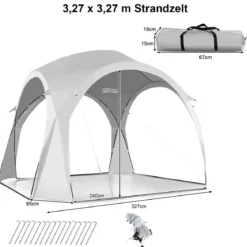 Großes Outdoor-Überdachungszelt Sonnenschutz mit Tragetasche für 6-8 Personen Weiß