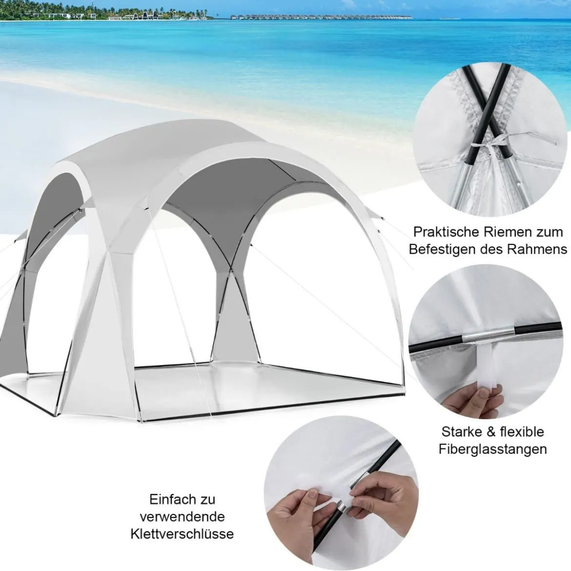 Großes Outdoor-Überdachungszelt Sonnenschutz mit Tragetasche für 6-8 Personen Weiß