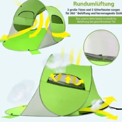 Großes Pop Up Strandzelt faltbarer Strandmuschel 3-4 Personen Strandzelt Sonnenschutz Wurfzelt Grün