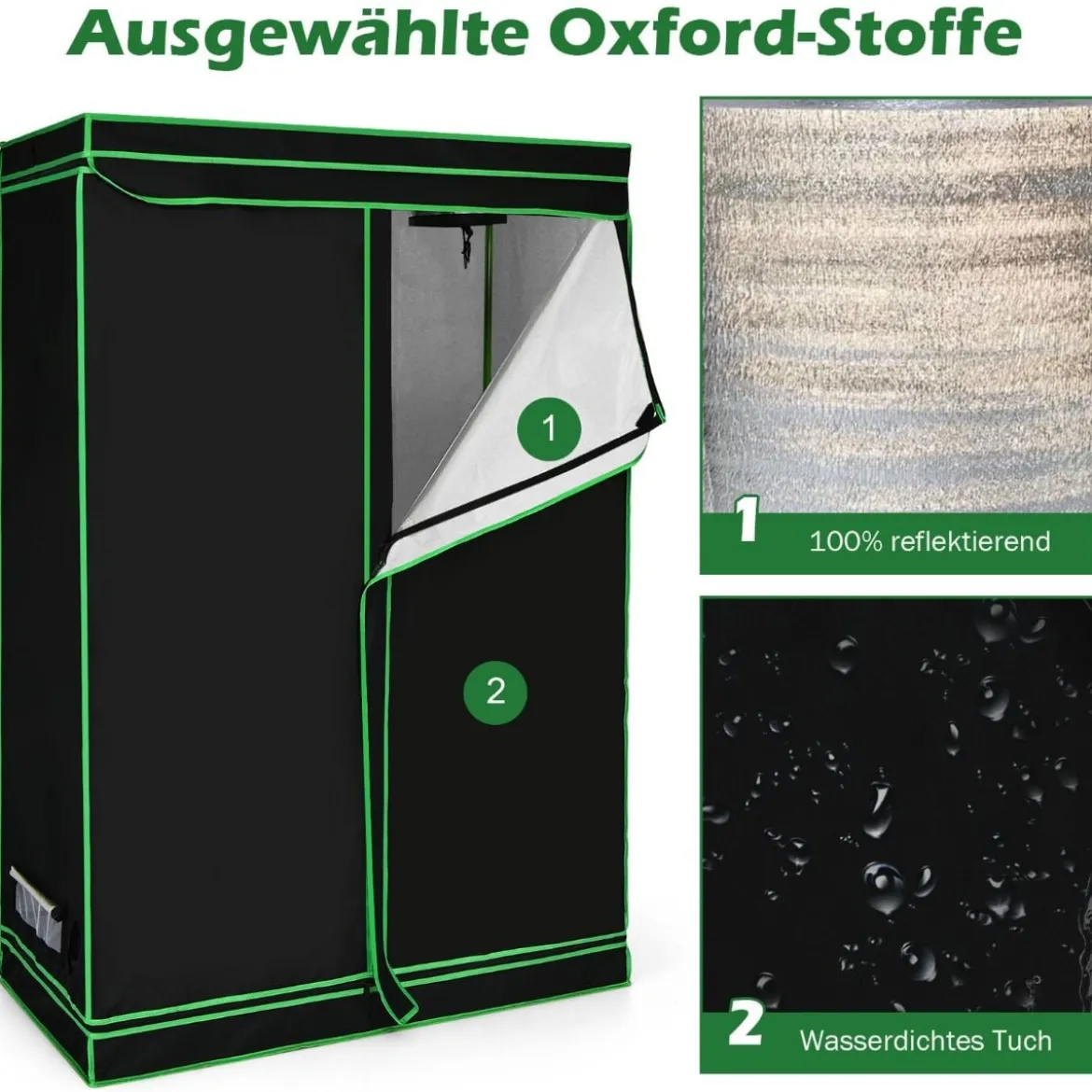 Growzelt Zuchtschrank Pflanzenzucht Gewächszelt 120 × 60 × 180 cm Schwarz
