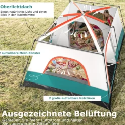 Groß Zelt mit Vorzelt & Boden & 2 Räumen & 2 Eingänge & Tragetasche Campingzelt Familienzelt