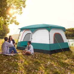 Groß Zelt mit Vorzelt & Boden & 2 Räumen & 2 Eingänge & Tragetasche Campingzelt Familienzelt