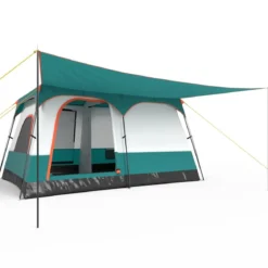 Groß Zelt mit Vorzelt & Boden & 2 Räumen & 2 Eingänge & Tragetasche Campingzelt Familienzelt