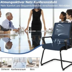 Gästestuhl mit Lendenwirbelstütze & Kufengestell & Gepolstertem Sitz Konferenzstuhl Schwarz