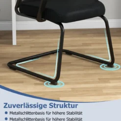 Gästestuhl mit Lendenwirbelstütze & Kufengestell & Gepolstertem Sitz Konferenzstuhl Schwarz
