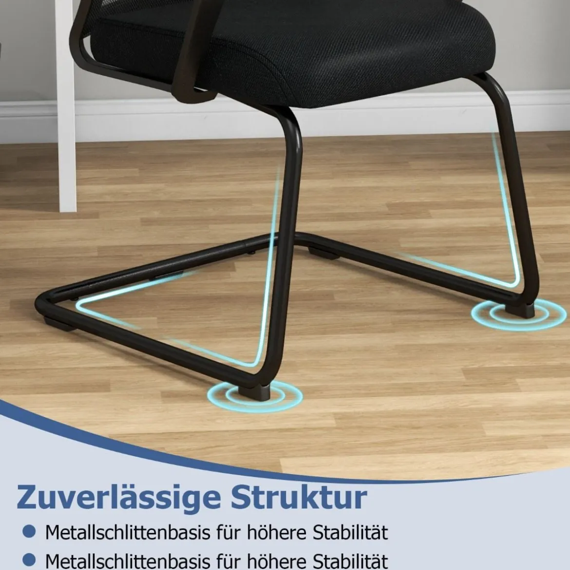 Gästestuhl mit Lendenwirbelstütze & Kufengestell & Gepolstertem Sitz Konferenzstuhl Schwarz