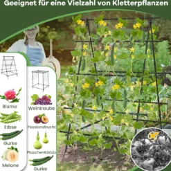 Gurken-Trellis mit Netz für Kletterpflanzen & Kunststoffbeschichteten Metallstangen & Clips Pflanzenstütz