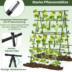 Gurken-Trellis mit Netz für Kletterpflanzen & Kunststoffbeschichteten Metallstangen & Clips Pflanzenstütz
