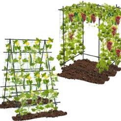 Gurken-Trellis mit Netz für Kletterpflanzen & Kunststoffbeschichteten Metallstangen & Clips Pflanzenstütz