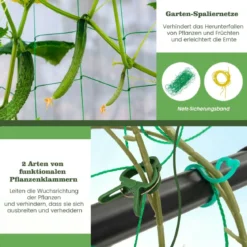 Gurken-Trellis mit Netz für Kletterpflanzen & Kunststoffbeschichteten Metallstangen & Clips Pflanzenstütz