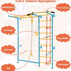 Gymnastikgerät 7 in 1 Kinder Kletterwand mit Netz 197,5 x 83,5 x 223 cm