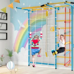Gymnastikgerät 7 in 1 Kinder Kletterwand mit Netz 197,5 x 83,5 x 223 cm