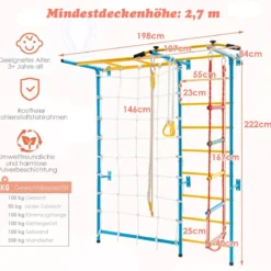Gymnastikgerät 7 in 1 Kinder Kletterwand mit Netz 197,5 x 83,5 x 223 cm