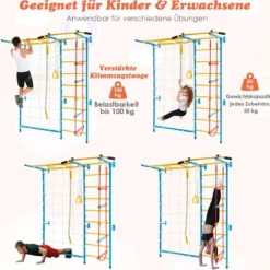 Gymnastikgerät 7 in 1 Kinder Kletterwand mit Gymnastikmatte Blau