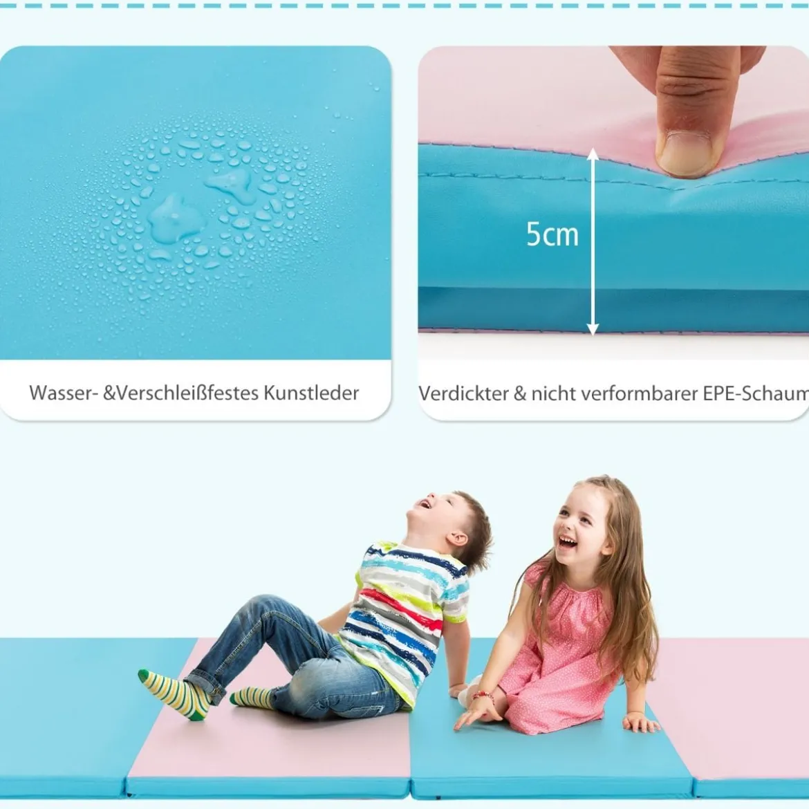 Gymnastikgerät 7 in 1 Kinder Kletterwand mit Gymnastikmatte Blau