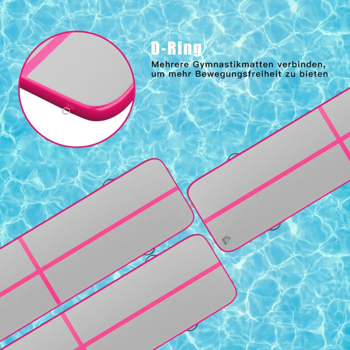 Gymnastikmatte Aufblasbar Tumbling Matte Trainingsmatte Blau/Rosa/Schwarz 400 x 100 x 10 cm