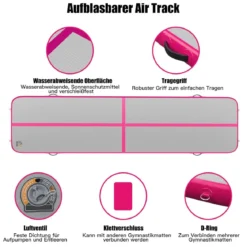 Gymnastikmatte Aufblasbar Tumbling Matte Trainingsmatte Blau/Rosa/Schwarz 400 x 100 x 10 cm