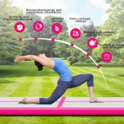 Gymnastikmatte Aufblasbar Tumbling Matte Trainingsmatte Blau/Rosa/Schwarz 400 x 100 x 10 cm