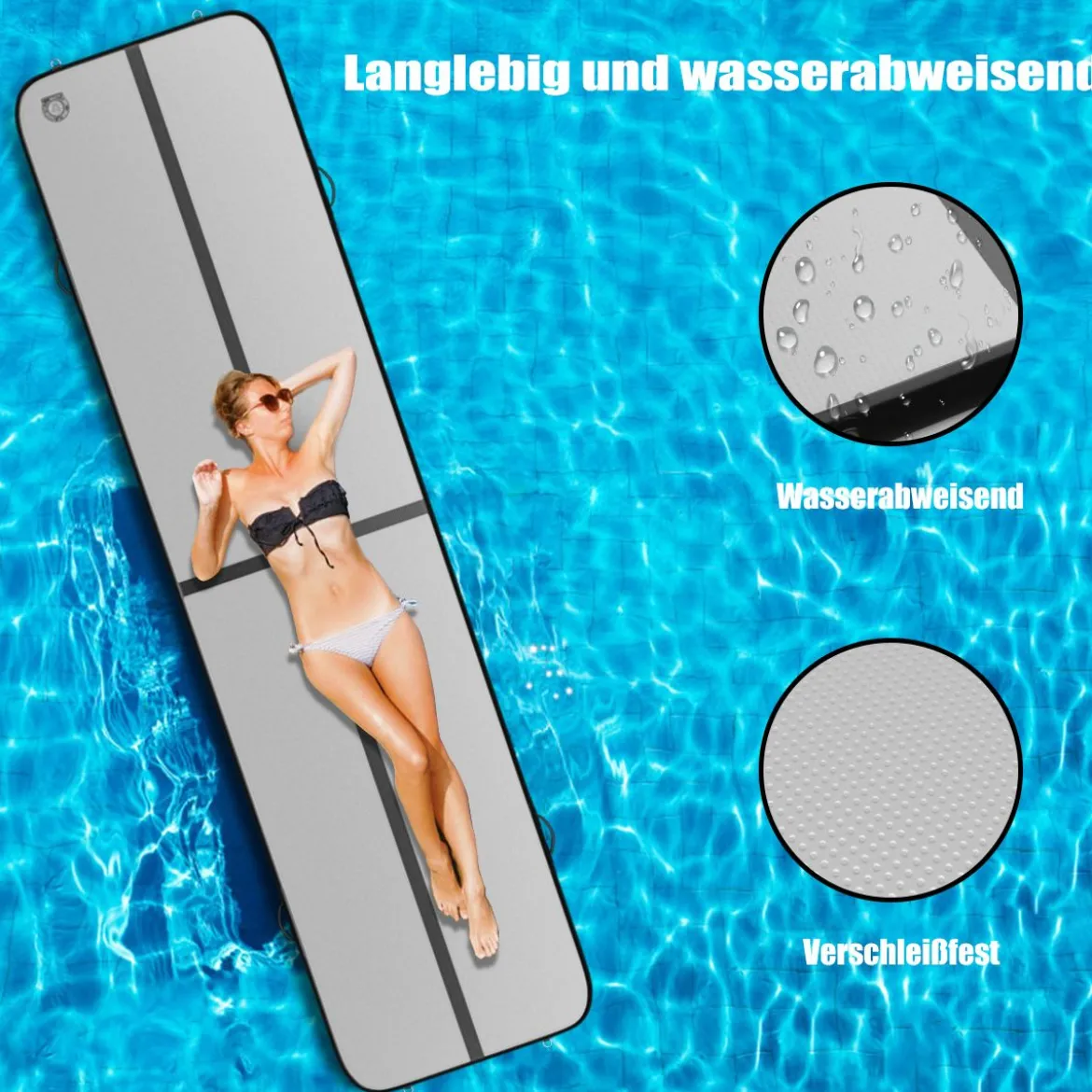 Gymnastikmatte Aufblasbar Tumbling Matte Trainingsmatte Blau/Rosa/Schwarz 400 x 100 x 10 cm