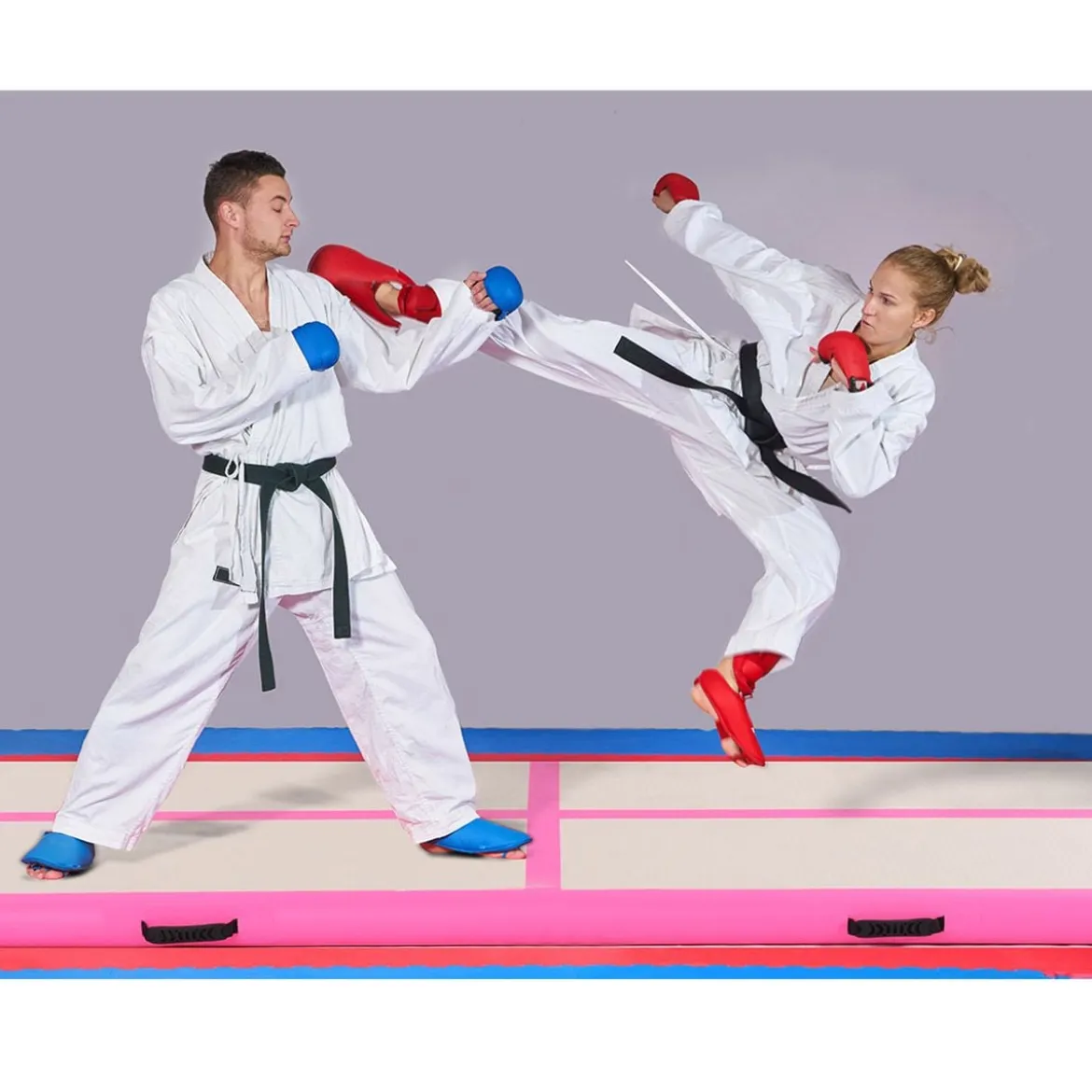 Gymnastikmatte Aufblasbar Tumbling Matte Trainingsmatte Blau/Rosa/Schwarz 400 x 100 x 10 cm