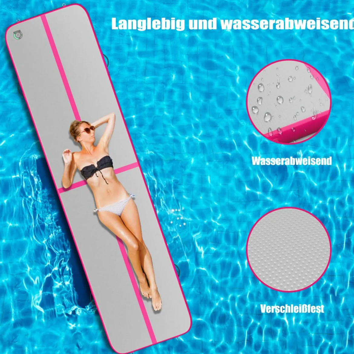 Gymnastikmatte Aufblasbar Tumbling Matte Trainingsmatte Blau/Rosa/Schwarz 400 x 100 x 10 cm