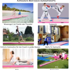 Gymnastikmatte Aufblasbar Tumbling Matte Trainingsmatte Blau/Rosa/Schwarz 400 x 100 x 10 cm