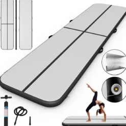 Gymnastikmatte Aufblasbar Tumbling Matte Trainingsmatte Blau/Rosa/Schwarz 400 x 100 x 10 cm