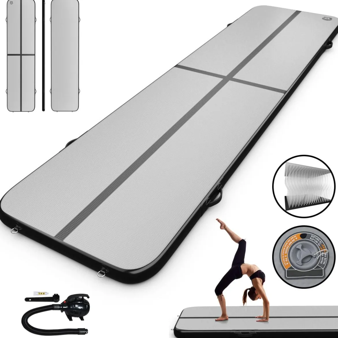 Gymnastikmatte Aufblasbar Tumbling Matte Trainingsmatte Blau/Rosa/Schwarz 400 x 100 x 10 cm