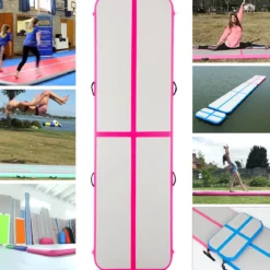 Gymnastikmatte Aufblasbar Tumbling Matte Trainingsmatte Blau/Rosa/Schwarz 400 x 100 x 10 cm