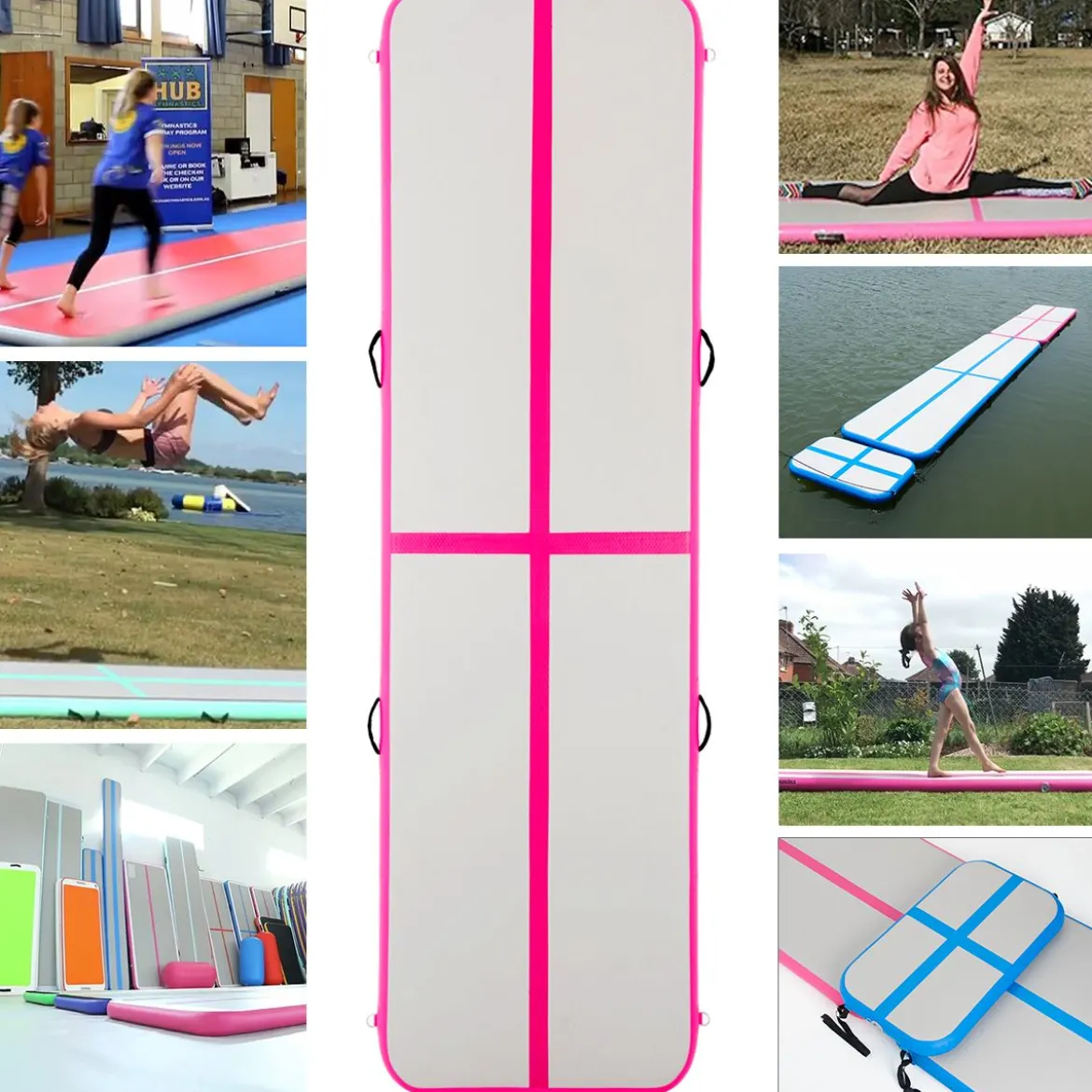 Gymnastikmatte Aufblasbar Tumbling Matte Trainingsmatte Blau/Rosa/Schwarz 400 x 100 x 10 cm