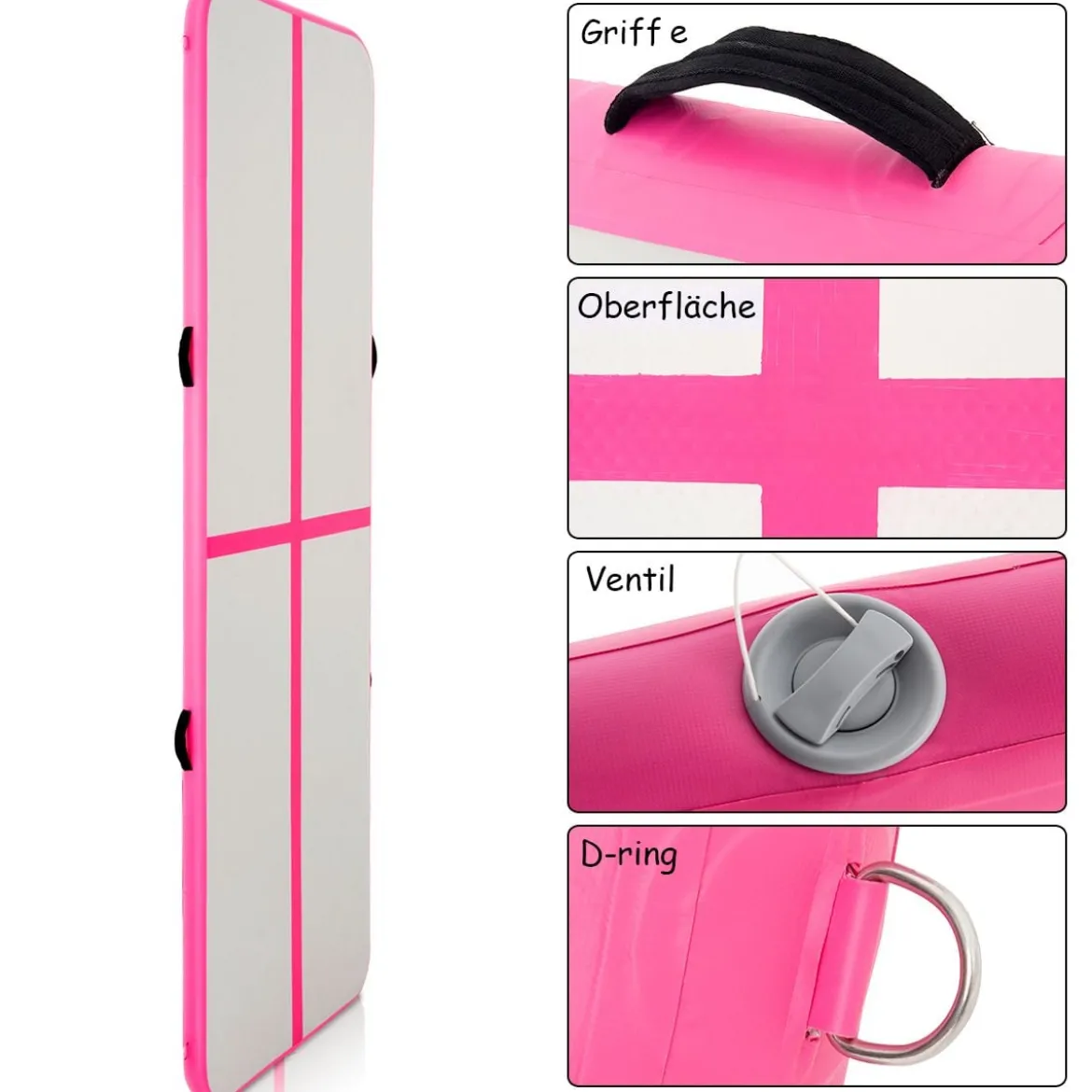 Gymnastikmatte Aufblasbar Tumbling Matte Trainingsmatte Blau/Rosa/Schwarz 400 x 100 x 10 cm