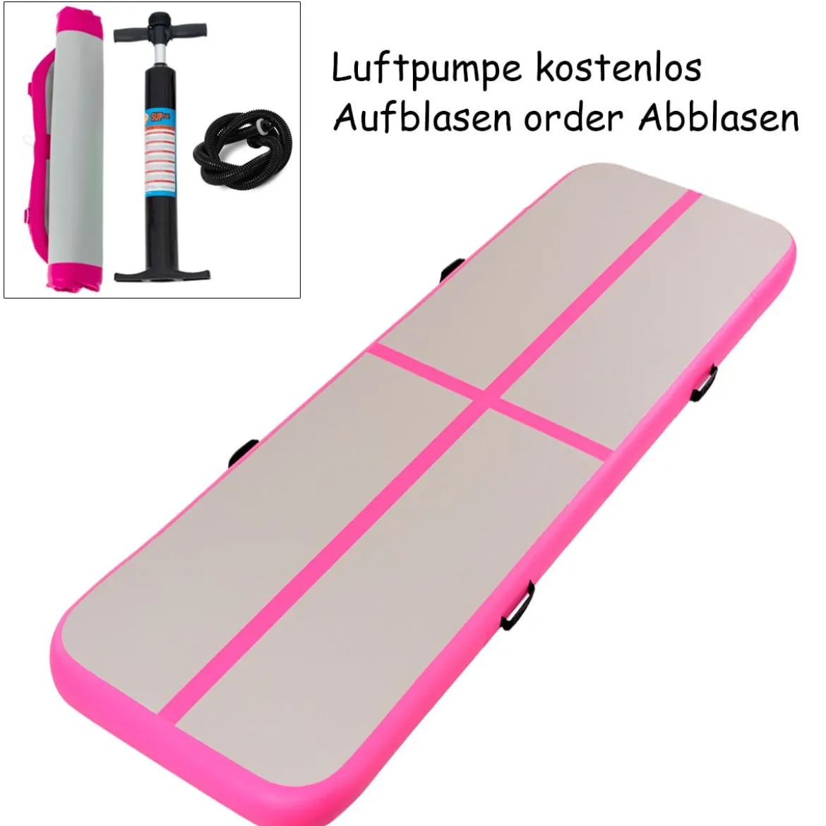 Gymnastikmatte Aufblasbar Tumbling Matte Trainingsmatte Blau/Rosa/Schwarz 400 x 100 x 10 cm