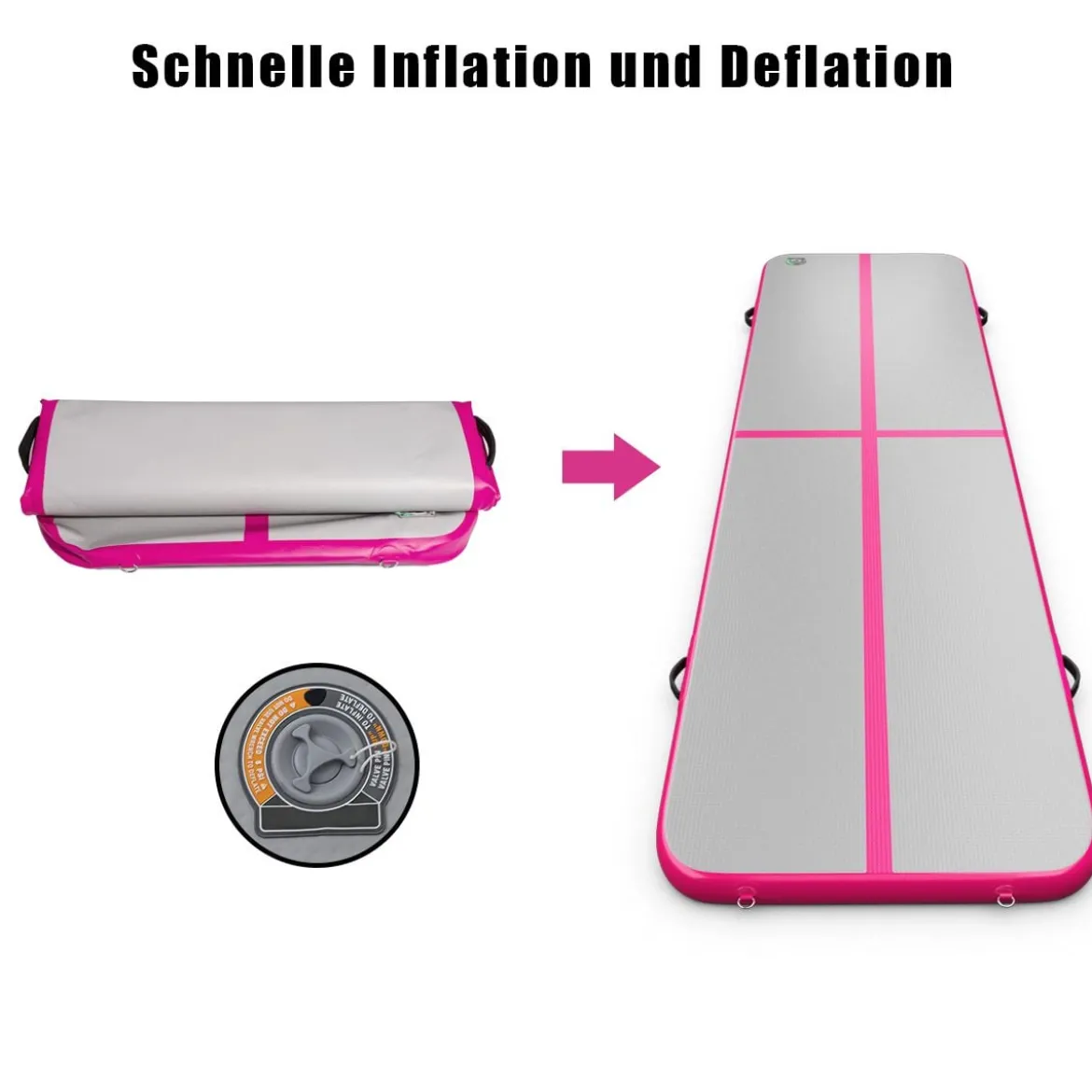Gymnastikmatte Aufblasbar Tumbling Matte Trainingsmatte Blau/Rosa/Schwarz 400 x 100 x 10 cm