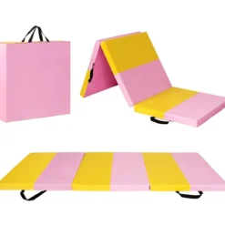 Gymnastikmatte faltbare Übungsmatte dicke Sportmatte Rosa und Gelb 180 cm x 60 cm