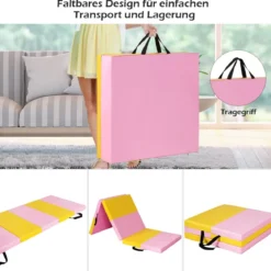 Gymnastikmatte faltbare Übungsmatte dicke Sportmatte Rosa und Gelb 180 cm x 60 cm