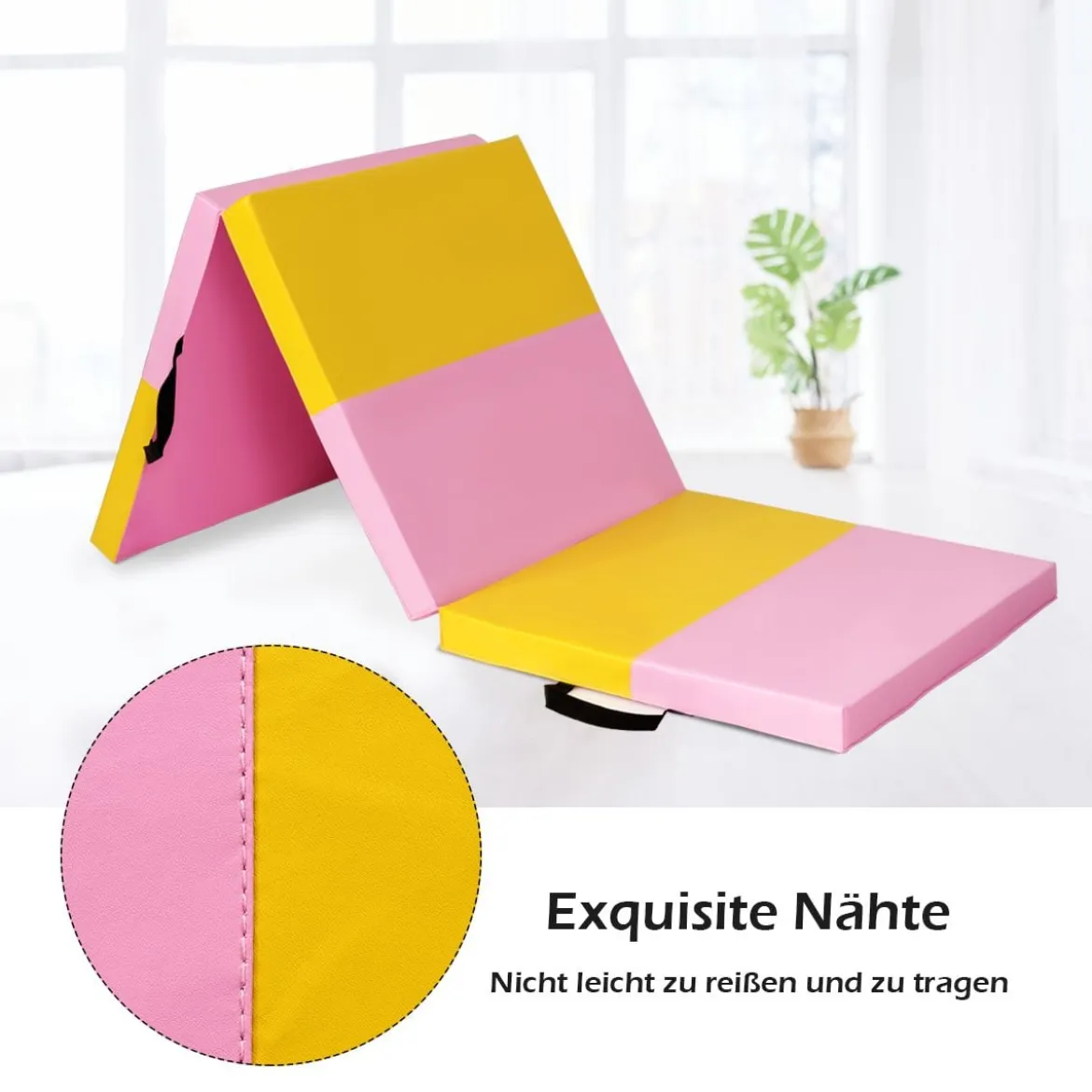 Gymnastikmatte faltbare Übungsmatte dicke Sportmatte Rosa und Gelb 180 cm x 60 cm