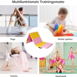 Gymnastikmatte faltbare Übungsmatte dicke Sportmatte Rosa und Gelb 180 cm x 60 cm