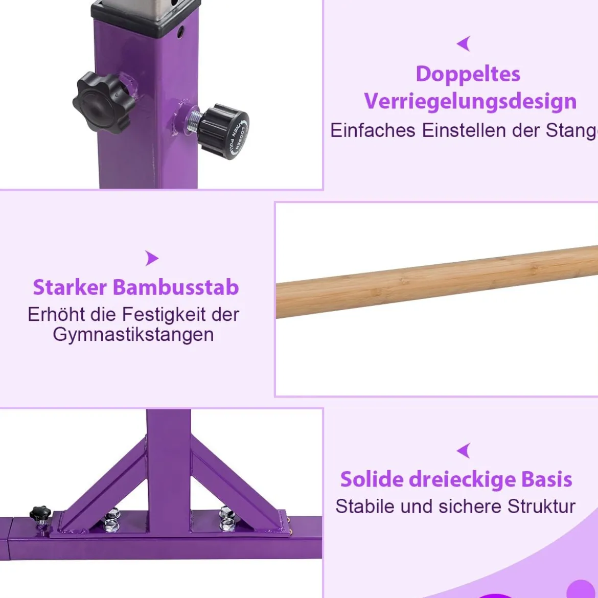 Gymnastikstangen Reckstange Turnbarren mit einstellbarer Breite 250 x 132 x 140 cm Violett