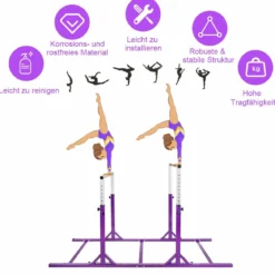 Gymnastikstangen Reckstange Turnbarren mit einstellbarer Breite 250 x 132 x 140 cm Violett