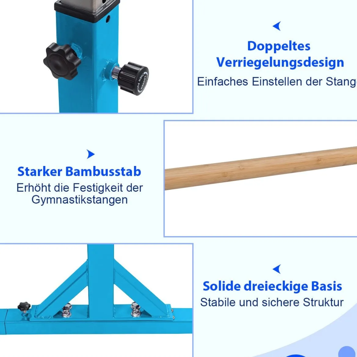 Gymnastikstangen Reckstange Turnbarren mit einstellbarer Breite 250 x 132 x 140 cm Blau