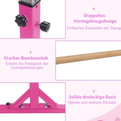 Gymnastikstangen Reckstange Turnbarren mit einstellbarer Breite 250 x 132 x 140 cm Rosa